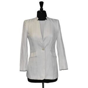 NEW LAFAYETTE 148 White Cotton Single Button Stand Collar Jacket Blazer Size 0